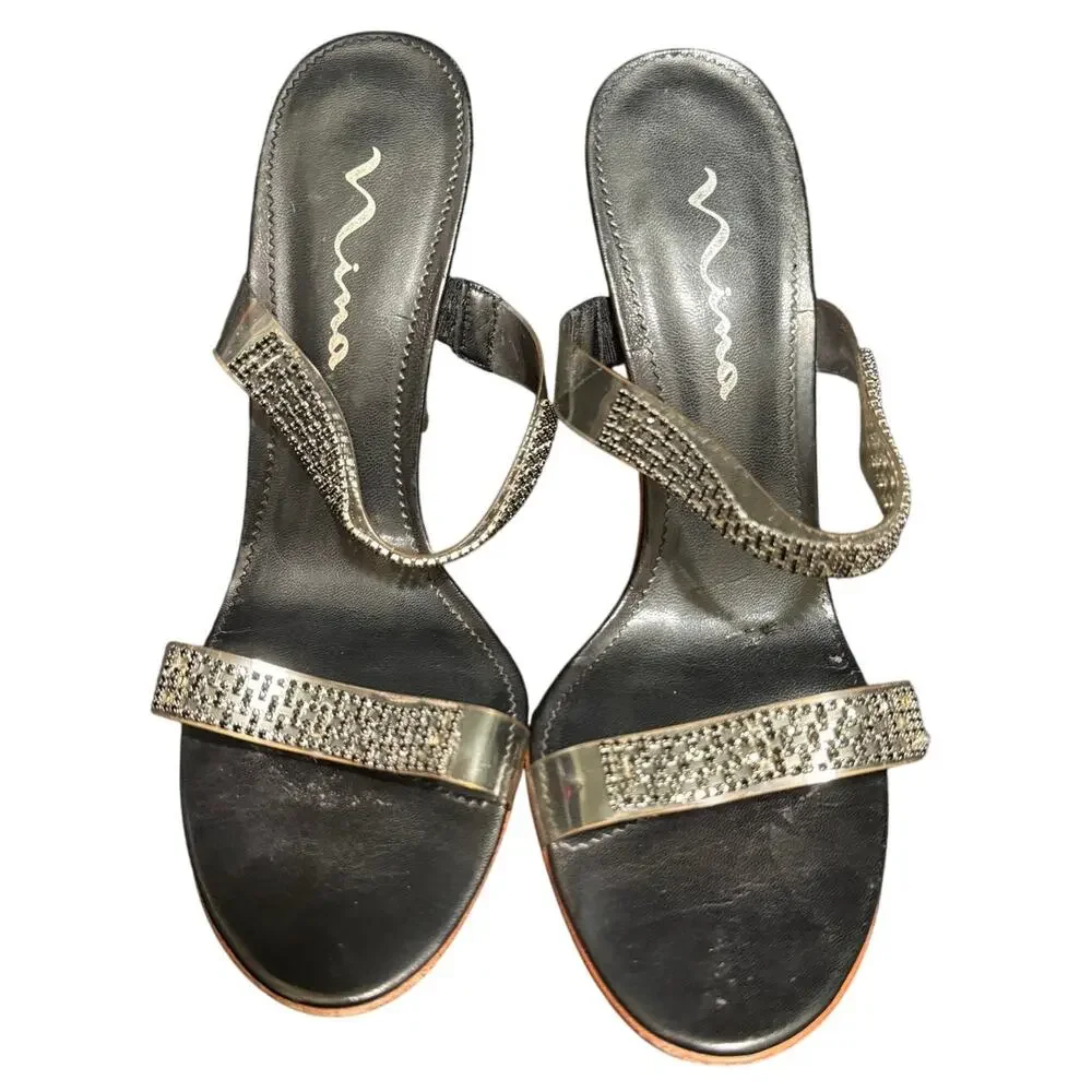 Nina New York Black Beaded Sandal Heels - Size 9.5